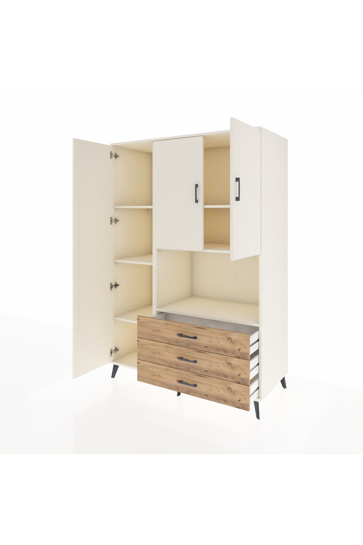 Kronos Dolap 6 Raflı 3 Çekmeceli 3 Kapaklı 132x59x195 Aytaşı-Aytaşı/Çam