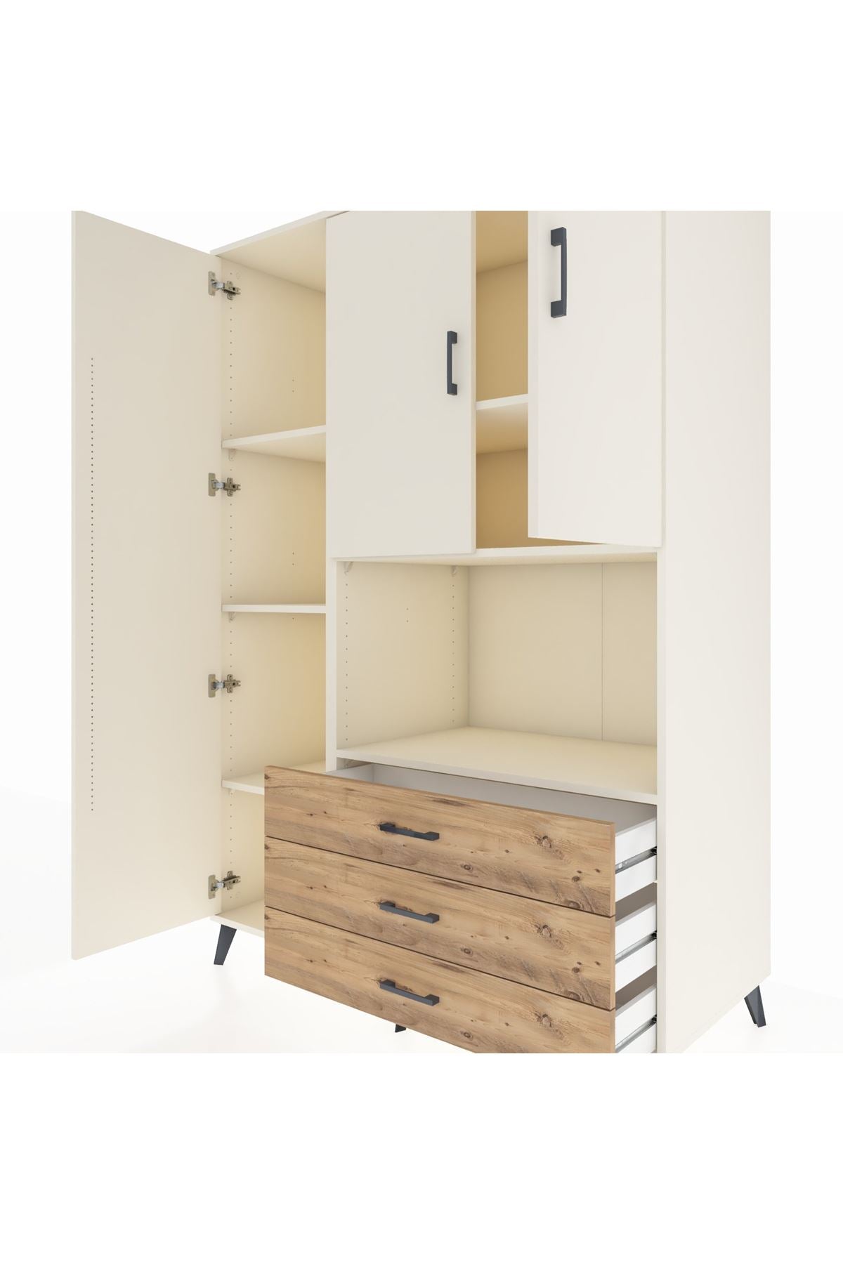 Kronos Dolap 6 Raflı 3 Çekmeceli 3 Kapaklı 132x59x195 Aytaşı-Aytaşı/Çam