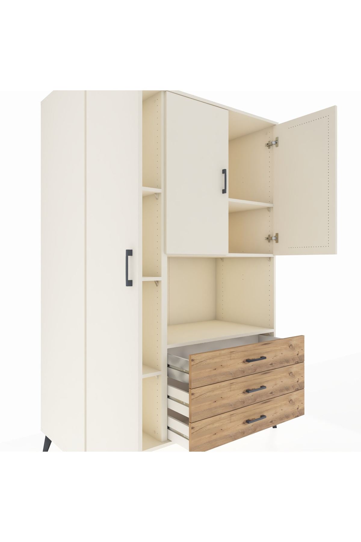 Kronos Dolap 6 Raflı 3 Çekmeceli 3 Kapaklı 132x59x195 Aytaşı-Aytaşı/Çam