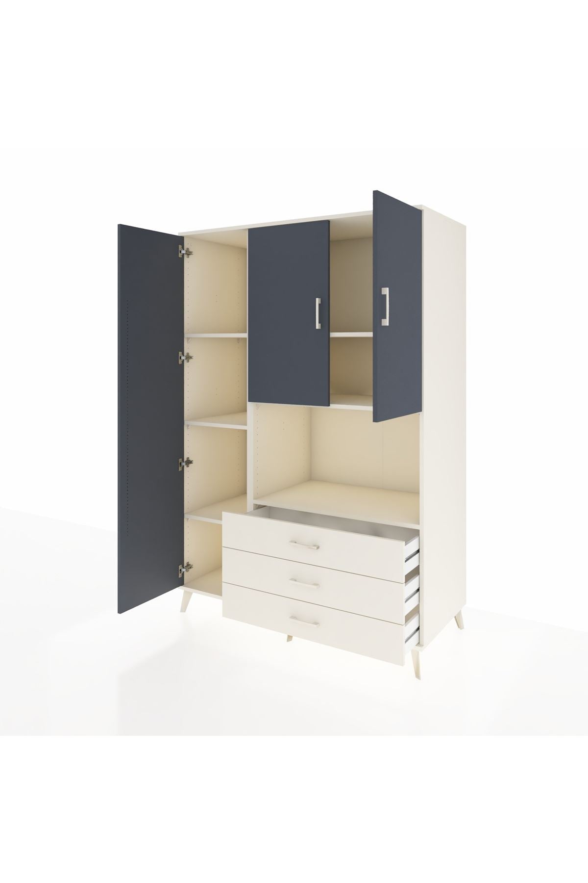 Kronos Dolap 6 Raflı 3 Çekmeceli 3 Kapaklı 132x59x195 Aytaşı-Antrasit/Aytaşı