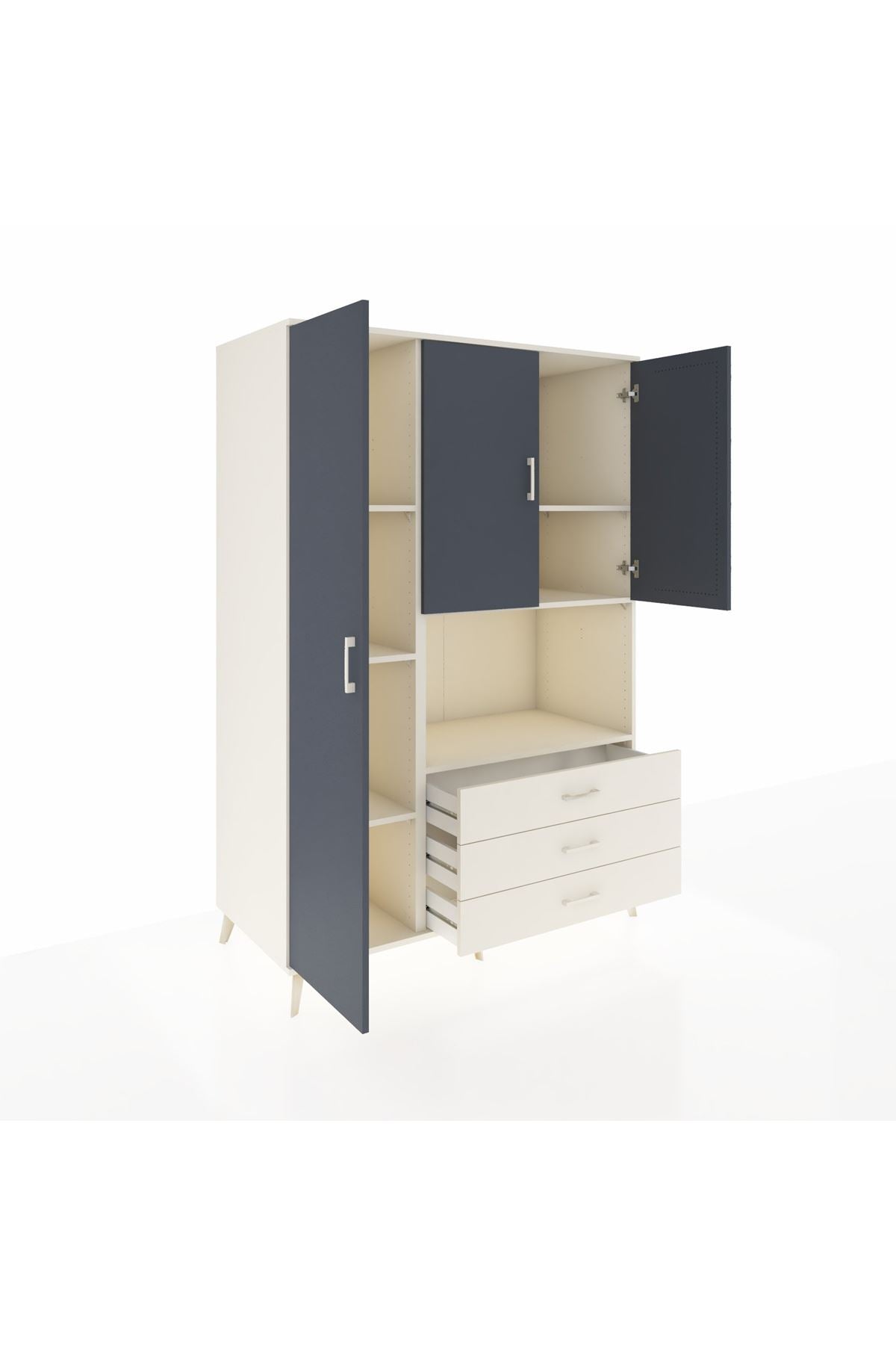 Kronos Dolap 6 Raflı 3 Çekmeceli 3 Kapaklı 132x59x195 Aytaşı-Antrasit/Aytaşı