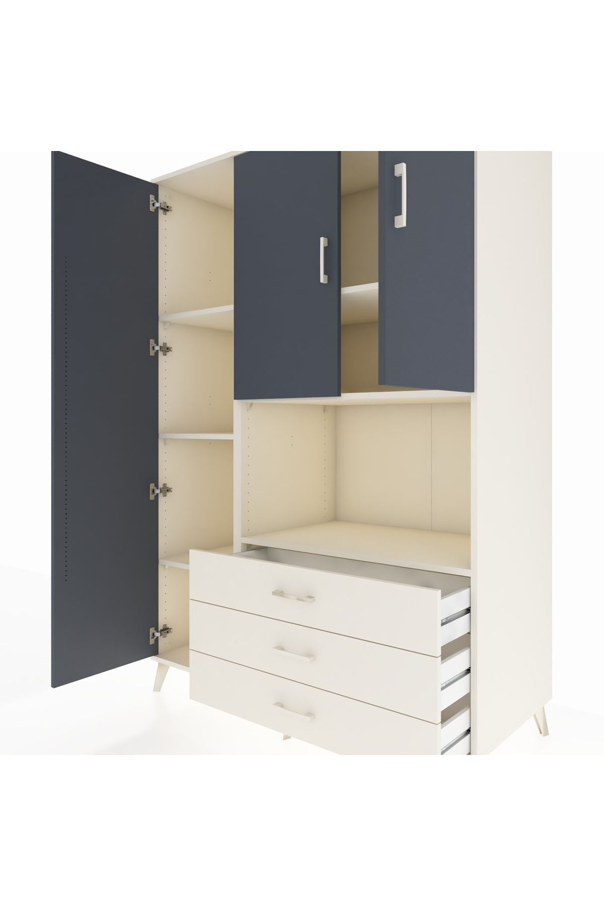 Kronos Dolap 6 Raflı 3 Çekmeceli 3 Kapaklı 132x59x195 Aytaşı-Antrasit/Aytaşı