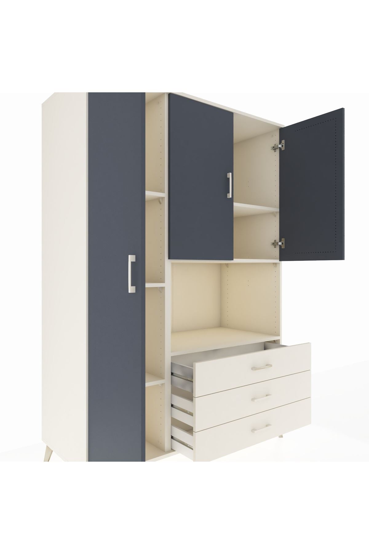 Kronos Dolap 6 Raflı 3 Çekmeceli 3 Kapaklı 132x59x195 Aytaşı-Antrasit/Aytaşı