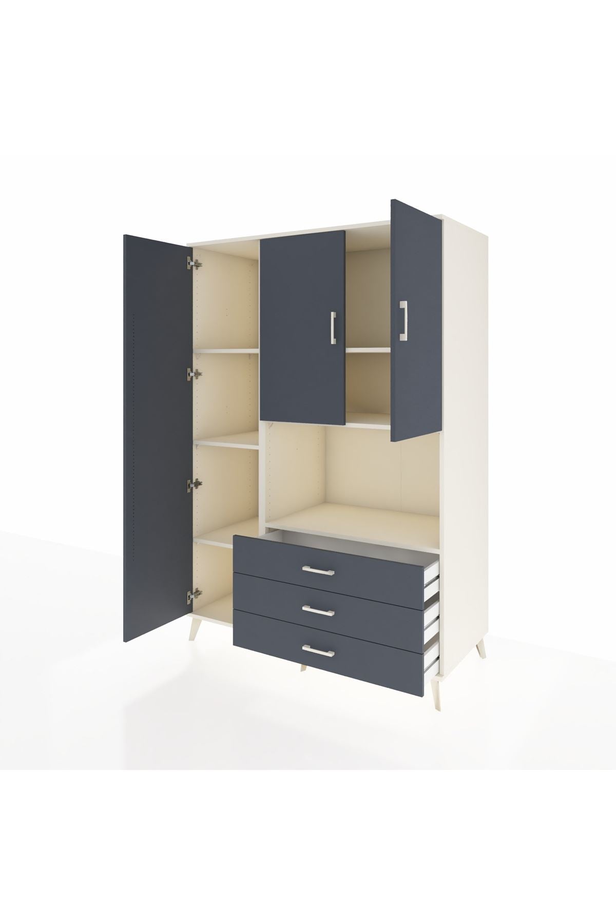 Kronos Dolap 6 Raflı 3 Çekmeceli 3 Kapaklı 132x59x195 Aytaşı-Antrasit/Antrasit