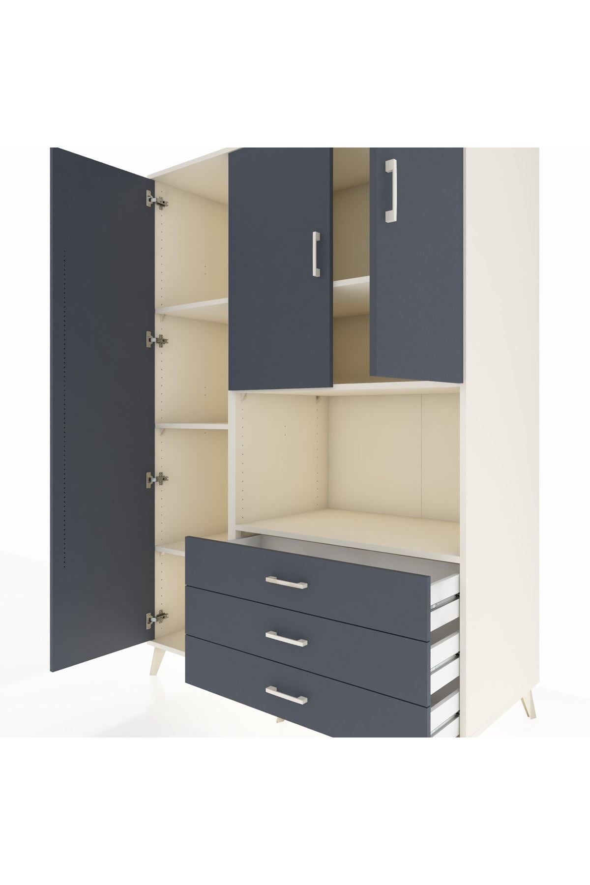 Kronos Dolap 6 Raflı 3 Çekmeceli 3 Kapaklı 132x59x195 Aytaşı-Antrasit/Antrasit