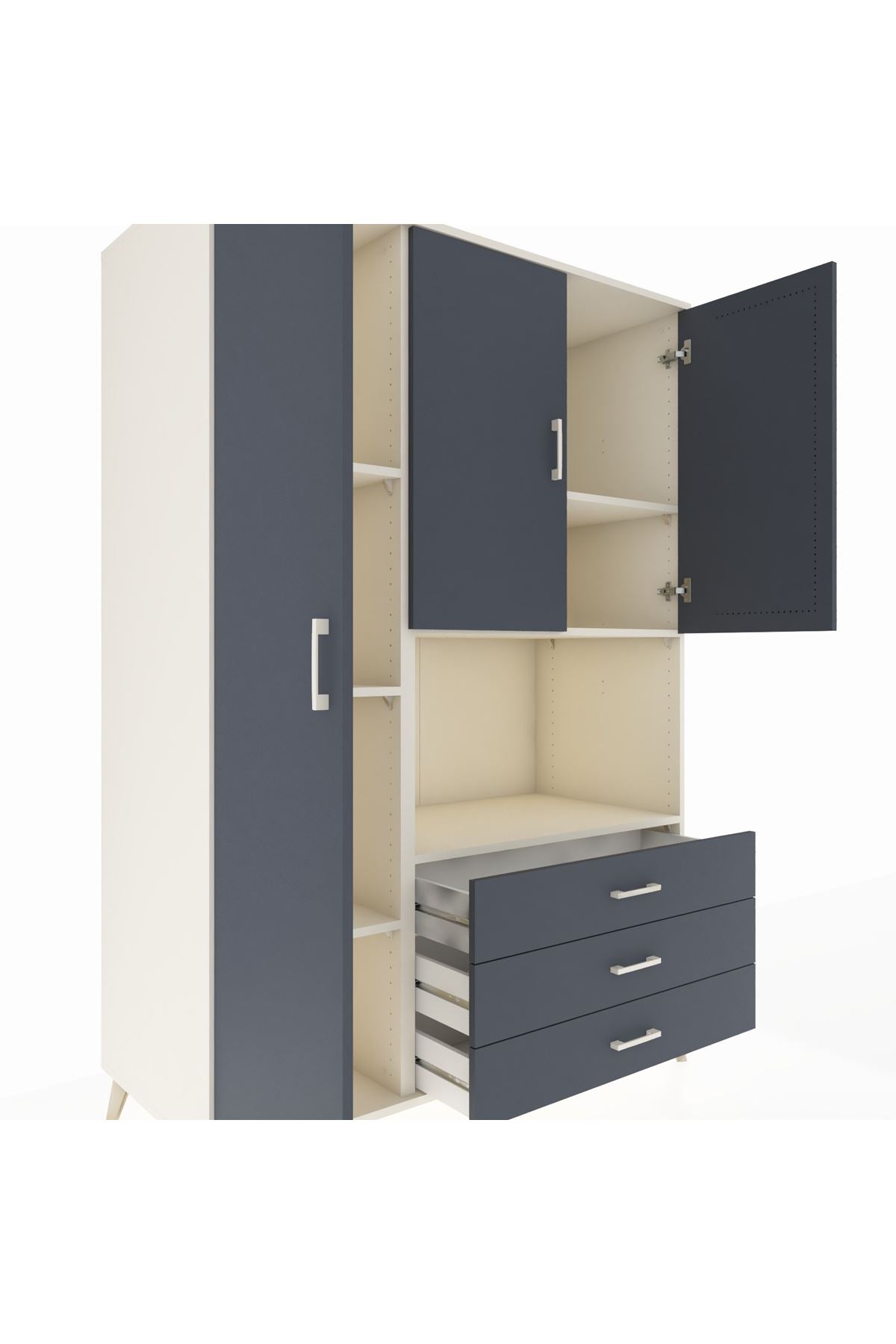 Kronos Dolap 6 Raflı 3 Çekmeceli 3 Kapaklı 132x59x195 Aytaşı-Antrasit/Antrasit