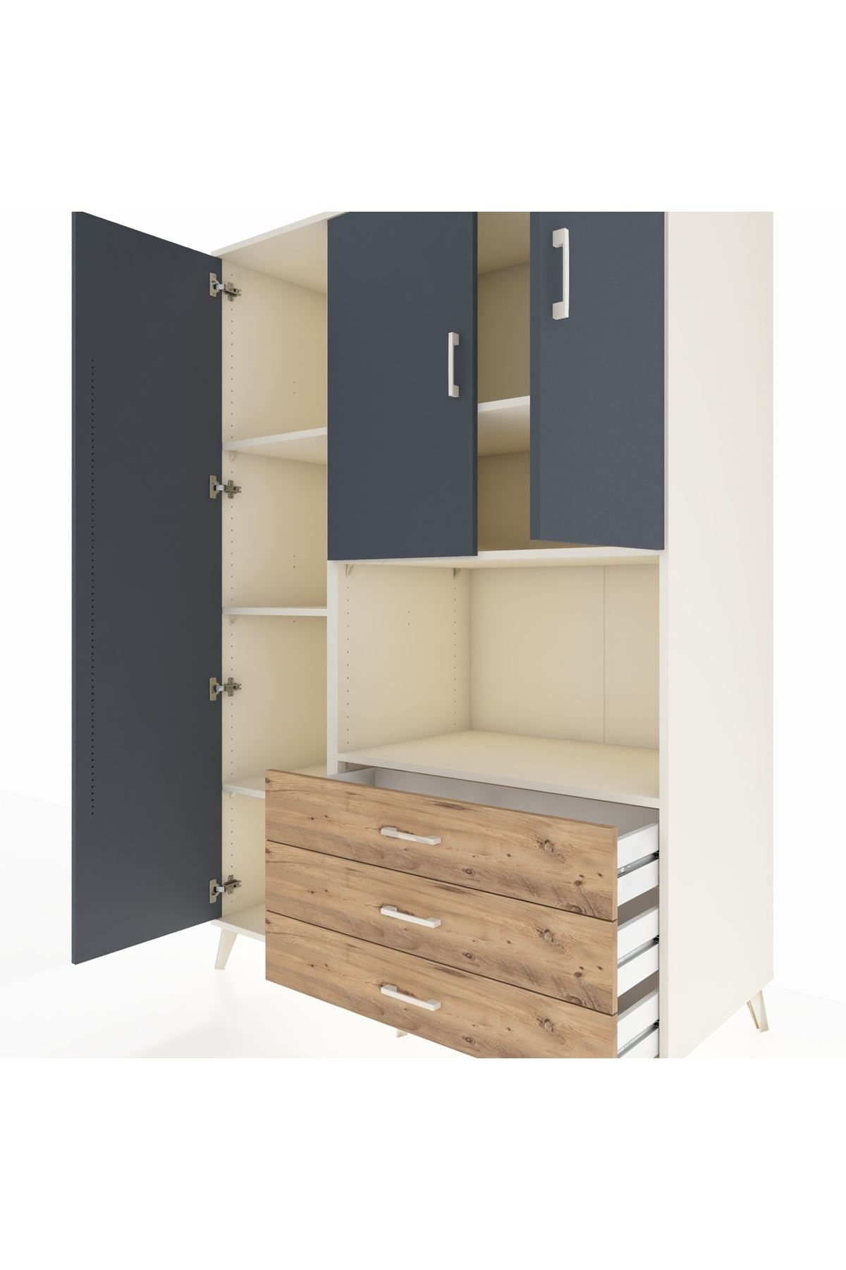 Kronos Dolap 6 Raflı 3 Çekmeceli 3 Kapaklı 132x59x195 Aytaşı-Antrasit/Çam