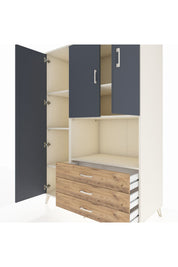 Kronos Dolap 6 Raflı 3 Çekmeceli 3 Kapaklı 132x59x195 Aytaşı-Antrasit/Çam