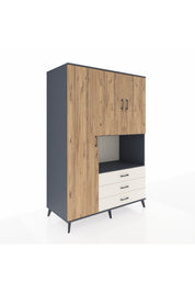 Kronos Dolap 6 Raflı 3 Çekmeceli 3 Kapaklı 132x59x195 Antrasit-Çam/Aytaşı