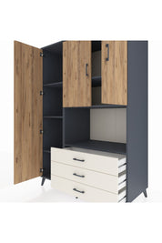 Kronos Dolap 6 Raflı 3 Çekmeceli 3 Kapaklı 132x59x195 Antrasit-Çam/Aytaşı