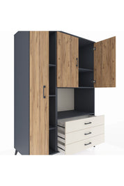 Kronos Dolap 6 Raflı 3 Çekmeceli 3 Kapaklı 132x59x195 Antrasit-Çam/Aytaşı