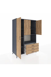 Kronos Dolap 6 Raflı 3 Çekmeceli 3 Kapaklı 132x59x195 Antrasit-Çam/Çam