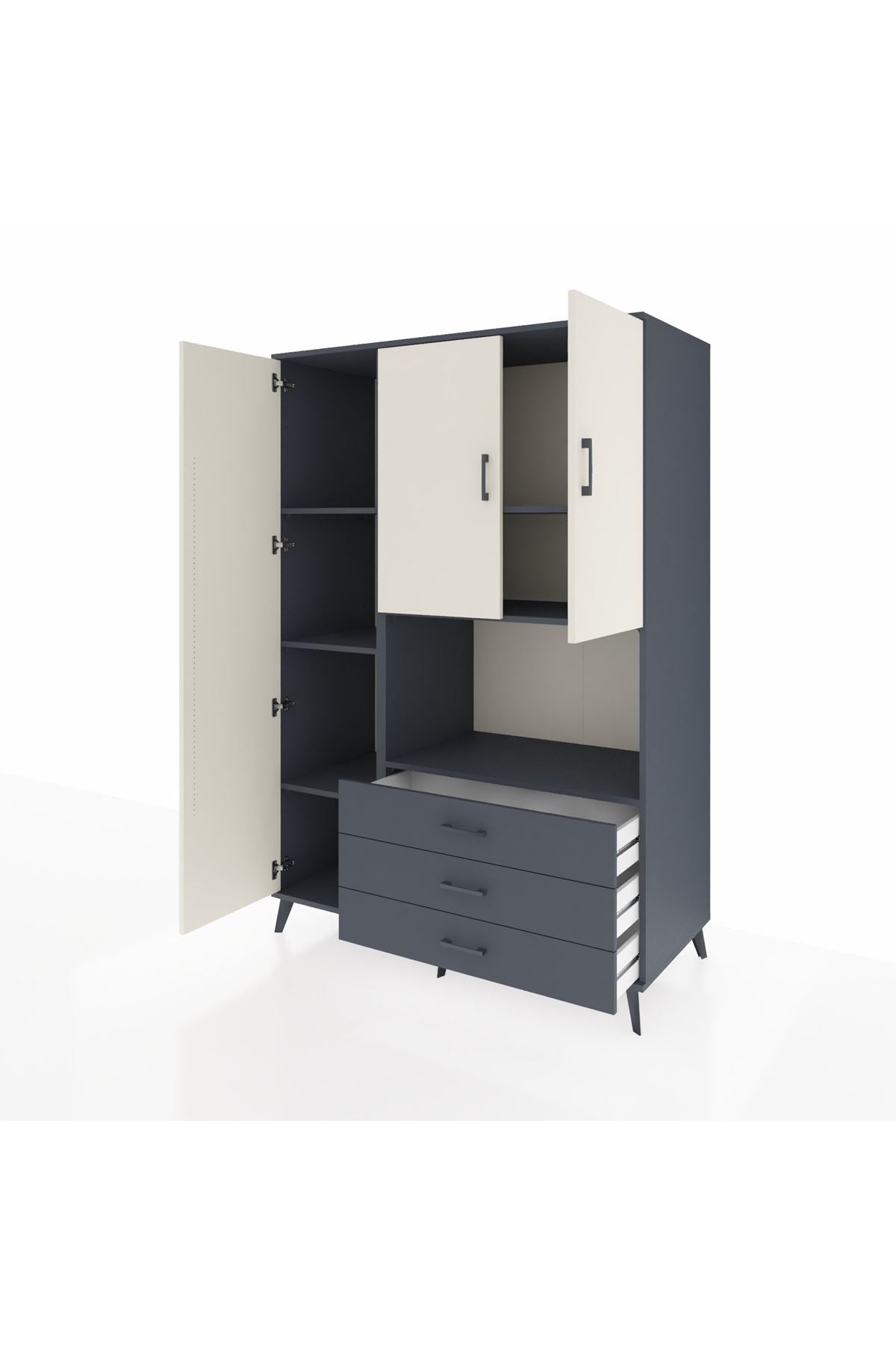 Kronos Dolap 6 Raflı 3 Çekmeceli 3 Kapaklı 132x59x195 Antrasit-Aytaşı/Antrasit
