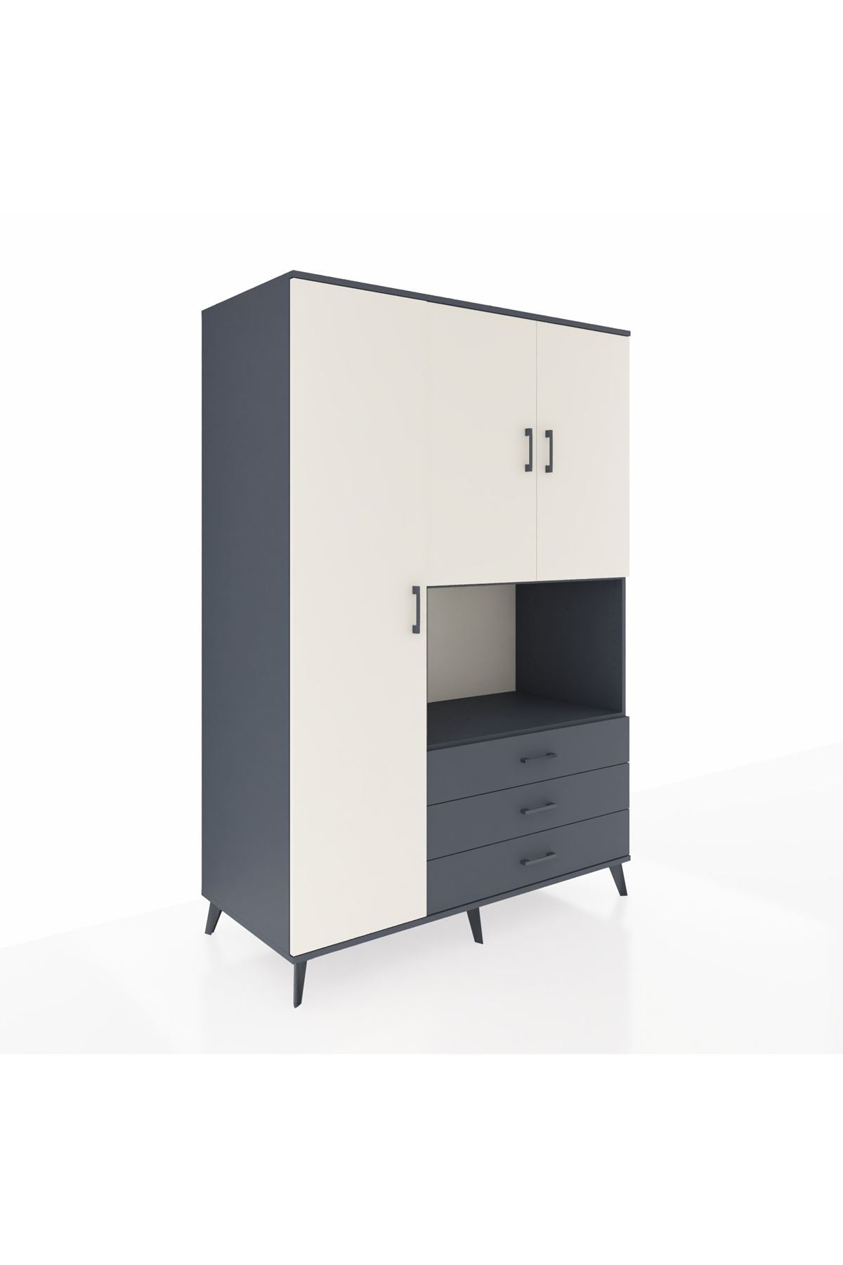 Kronos Dolap 6 Raflı 3 Çekmeceli 3 Kapaklı 132x59x195 Antrasit-Aytaşı/Antrasit