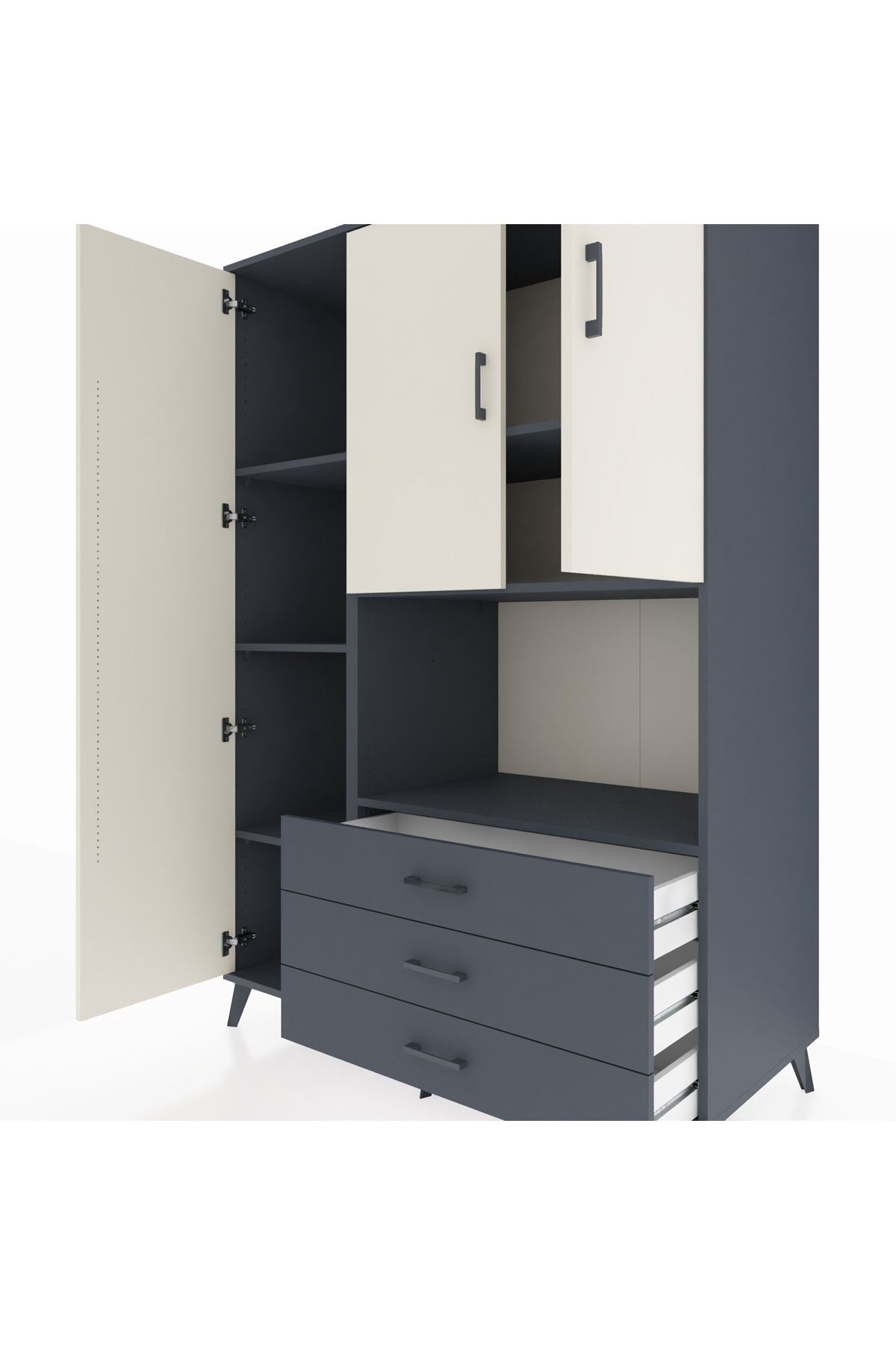 Kronos Dolap 6 Raflı 3 Çekmeceli 3 Kapaklı 132x59x195 Antrasit-Aytaşı/Antrasit