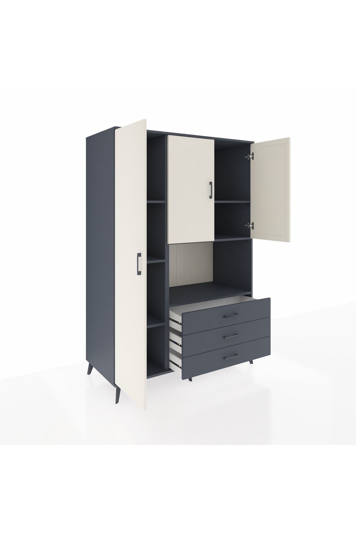 Kronos Dolap 6 Raflı 3 Çekmeceli 3 Kapaklı 132x59x195 Antrasit-Aytaşı/Antrasit