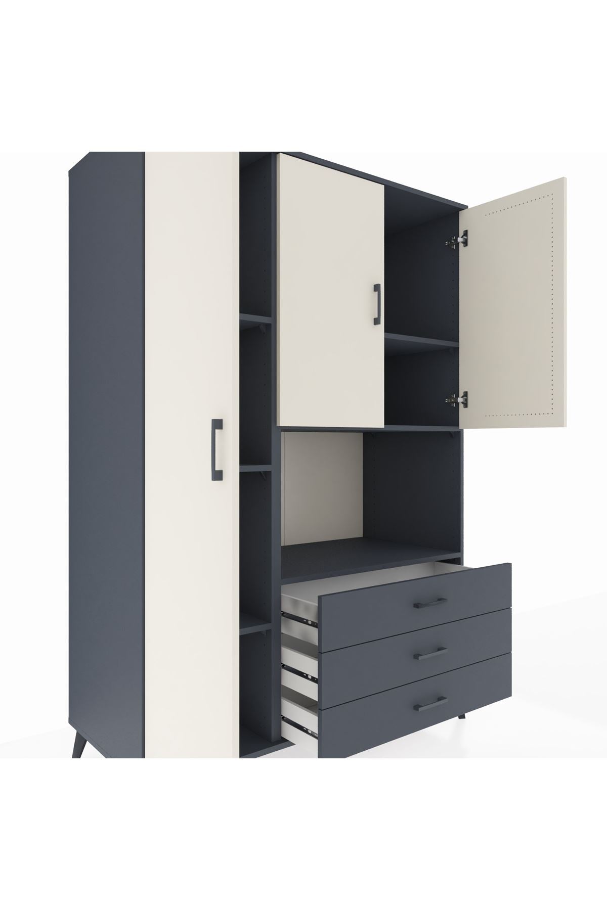 Kronos Dolap 6 Raflı 3 Çekmeceli 3 Kapaklı 132x59x195 Antrasit-Aytaşı/Antrasit