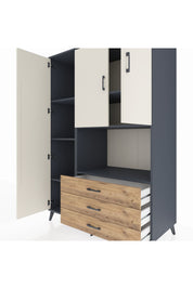 Kronos Dolap 6 Raflı 3 Çekmeceli 3 Kapaklı 132x59x195 Antrasit-Aytaşı/Çam