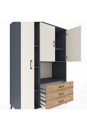 Kronos Dolap 6 Raflı 3 Çekmeceli 3 Kapaklı 132x59x195 Antrasit-Aytaşı/Çam