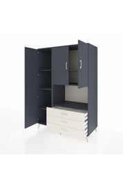 Kronos Dolap 6 Raflı 3 Çekmeceli 3 Kapaklı 132x59x195 Antrasit-Antrasit/Aytaşı