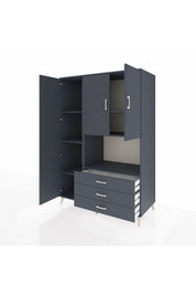 Kronos Dolap 6 Raflı 3 Çekmeceli 3 Kapaklı 132x59x195 Antrasit-Antrasit/Antrasit