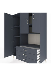 Kronos Dolap 6 Raflı 3 Çekmeceli 3 Kapaklı 132x59x195 Antrasit-Antrasit/Antrasit