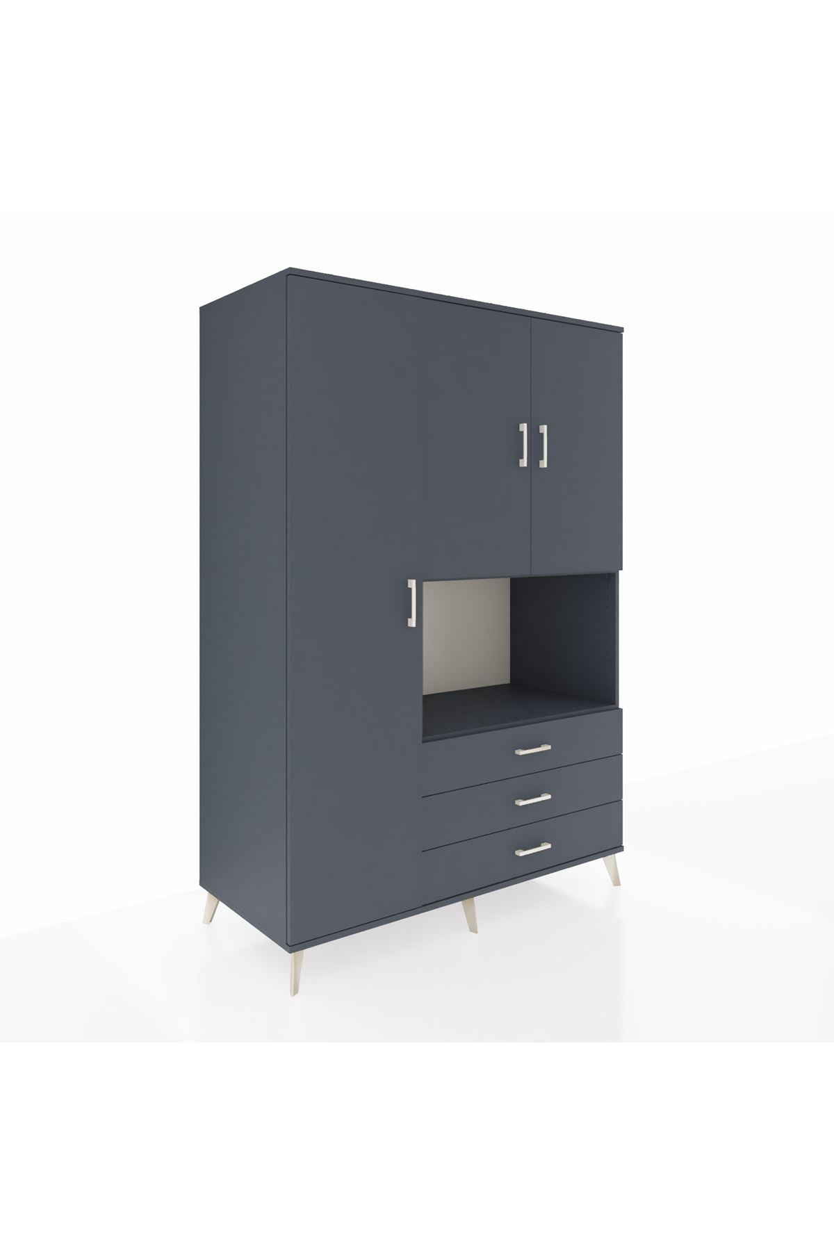 Kronos Dolap 6 Raflı 3 Çekmeceli 3 Kapaklı 132x59x195 Antrasit-Antrasit/Antrasit