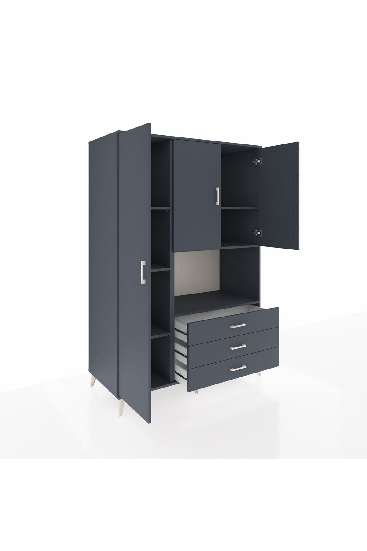 Kronos Dolap 6 Raflı 3 Çekmeceli 3 Kapaklı 132x59x195 Antrasit-Antrasit/Antrasit