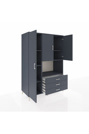 Kronos Dolap 6 Raflı 3 Çekmeceli 3 Kapaklı 132x59x195 Antrasit-Antrasit/Antrasit