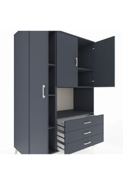 Kronos Dolap 6 Raflı 3 Çekmeceli 3 Kapaklı 132x59x195 Antrasit-Antrasit/Antrasit