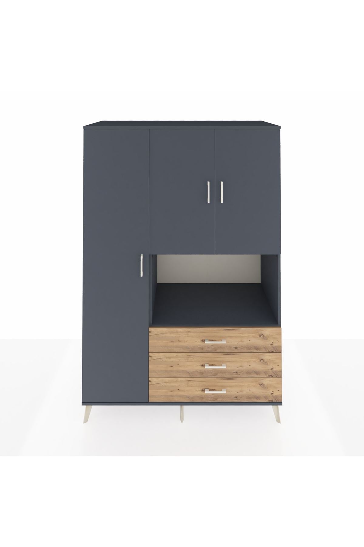 Kronos Dolap 6 Raflı 3 Çekmeceli 3 Kapaklı 132x59x195 Antrasit-Antrasit/Çam