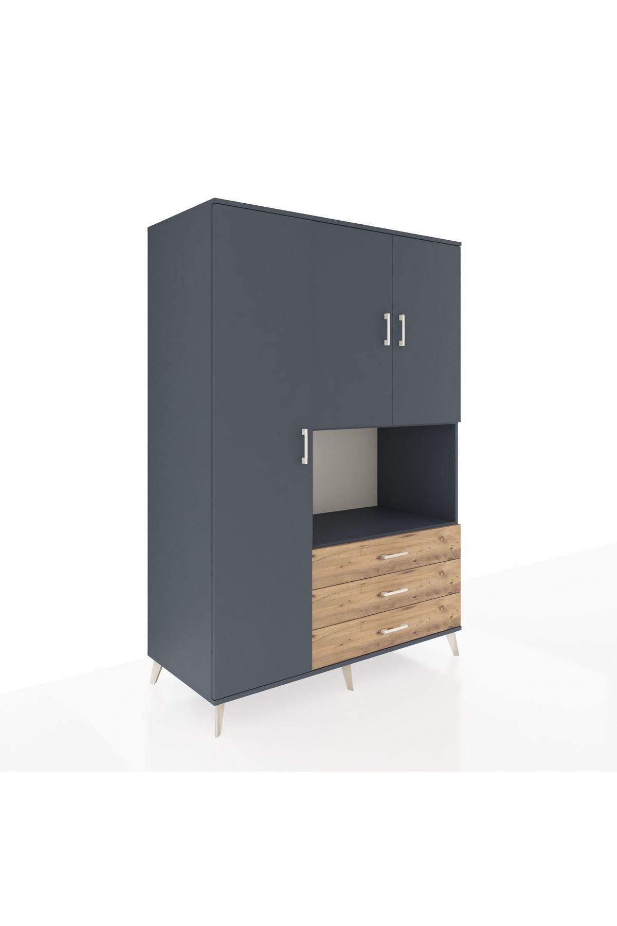 Kronos Dolap 6 Raflı 3 Çekmeceli 3 Kapaklı 132x59x195 Antrasit-Antrasit/Çam