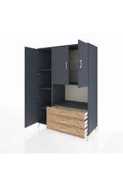 Kronos Dolap 6 Raflı 3 Çekmeceli 3 Kapaklı 132x59x195 Antrasit-Antrasit/Çam