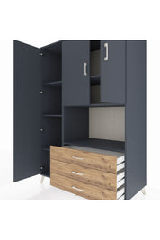 Kronos Dolap 6 Raflı 3 Çekmeceli 3 Kapaklı 132x59x195 Antrasit-Antrasit/Çam