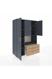 Kronos Dolap 6 Raflı 3 Çekmeceli 3 Kapaklı 132x59x195 Antrasit-Antrasit/Çam