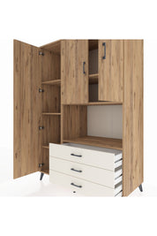 Kronos Dolap 6 Raflı 3 Çekmeceli 3 Kapaklı 132x59x195 Çam-Çam/Aytaşı