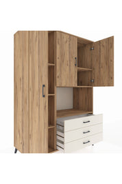 Kronos Dolap 6 Raflı 3 Çekmeceli 3 Kapaklı 132x59x195 Çam-Çam/Aytaşı