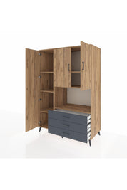 Kronos Dolap 6 Raflı 3 Çekmeceli 3 Kapaklı 132x59x195 Çam-Çam/Antrasit