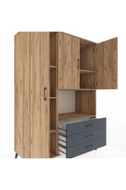 Kronos Dolap 6 Raflı 3 Çekmeceli 3 Kapaklı 132x59x195 Çam-Çam/Antrasit