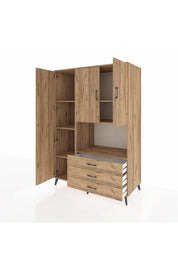 Kronos Dolap 6 Raflı 3 Çekmeceli 3 Kapaklı 132x59x195 Çam-Çam/Çam