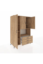 Kronos Dolap 6 Raflı 3 Çekmeceli 3 Kapaklı 132x59x195 Çam-Çam/Çam