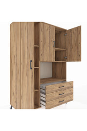 Kronos Dolap 6 Raflı 3 Çekmeceli 3 Kapaklı 132x59x195 Çam-Çam/Çam