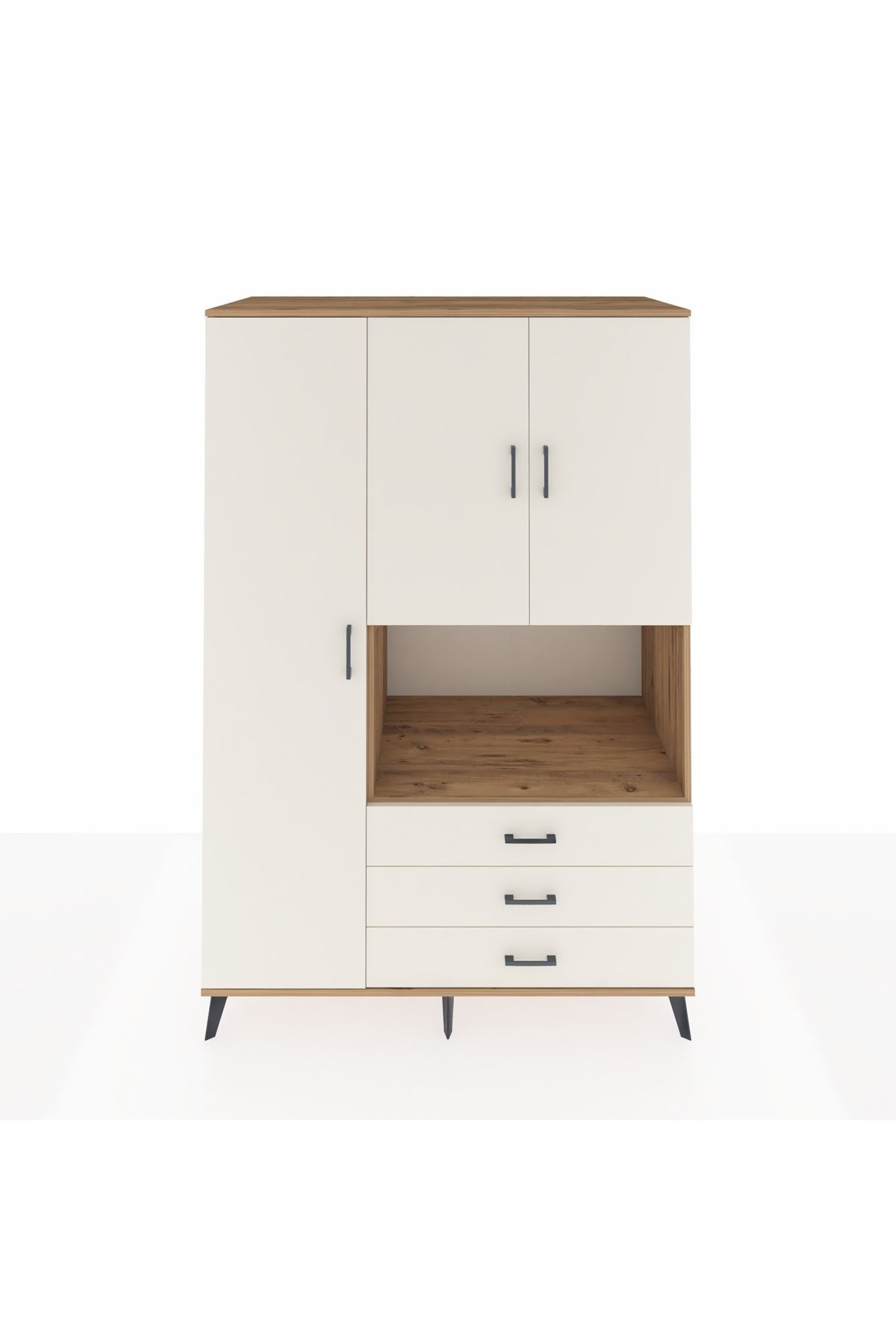 Kronos Dolap 6 Raflı 3 Çekmeceli 3 Kapaklı 132x59x195 Çam-Aytaşı/Aytaşı