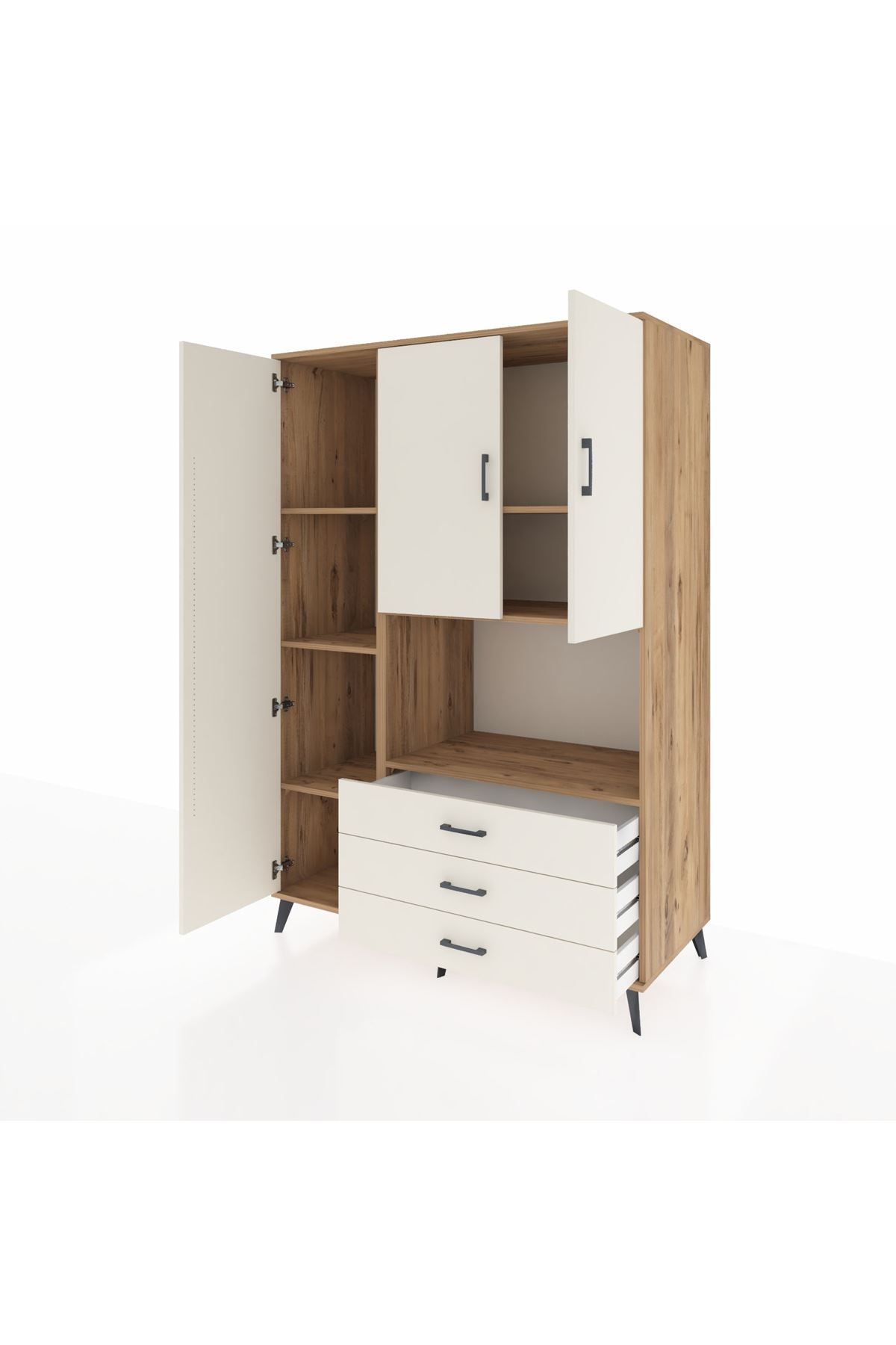 Kronos Dolap 6 Raflı 3 Çekmeceli 3 Kapaklı 132x59x195 Çam-Aytaşı/Aytaşı