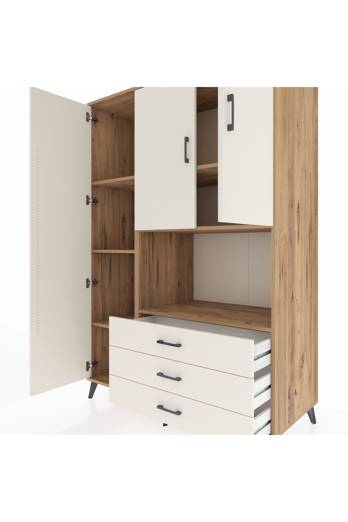 Kronos Dolap 6 Raflı 3 Çekmeceli 3 Kapaklı 132x59x195 Çam-Aytaşı/Aytaşı