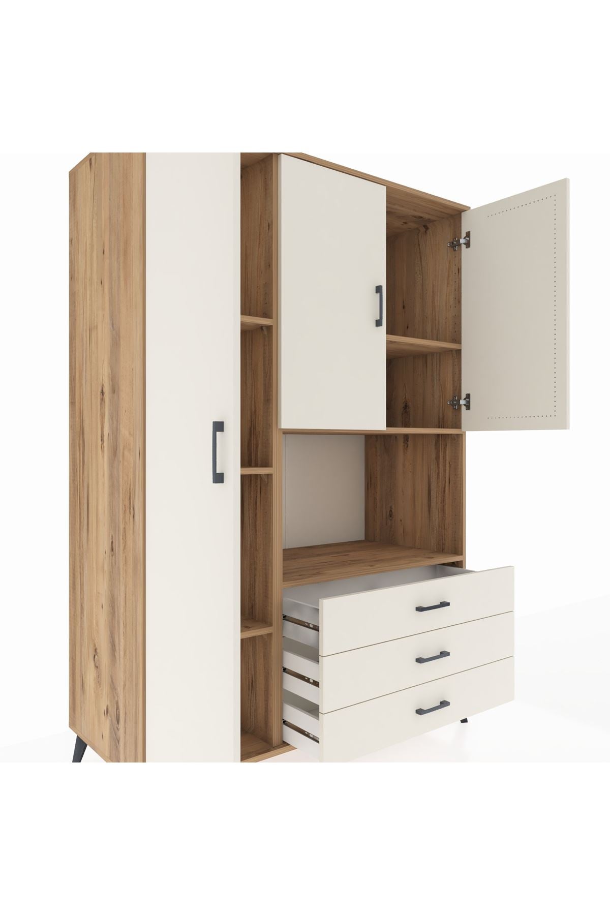 Kronos Dolap 6 Raflı 3 Çekmeceli 3 Kapaklı 132x59x195 Çam-Aytaşı/Aytaşı