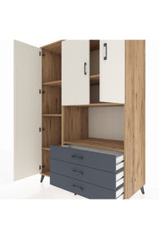 Kronos Dolap 6 Raflı 3 Çekmeceli 3 Kapaklı 132x59x195 Çam-Aytaşı/Antrasit