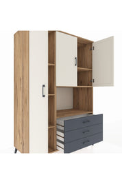 Kronos Dolap 6 Raflı 3 Çekmeceli 3 Kapaklı 132x59x195 Çam-Aytaşı/Antrasit