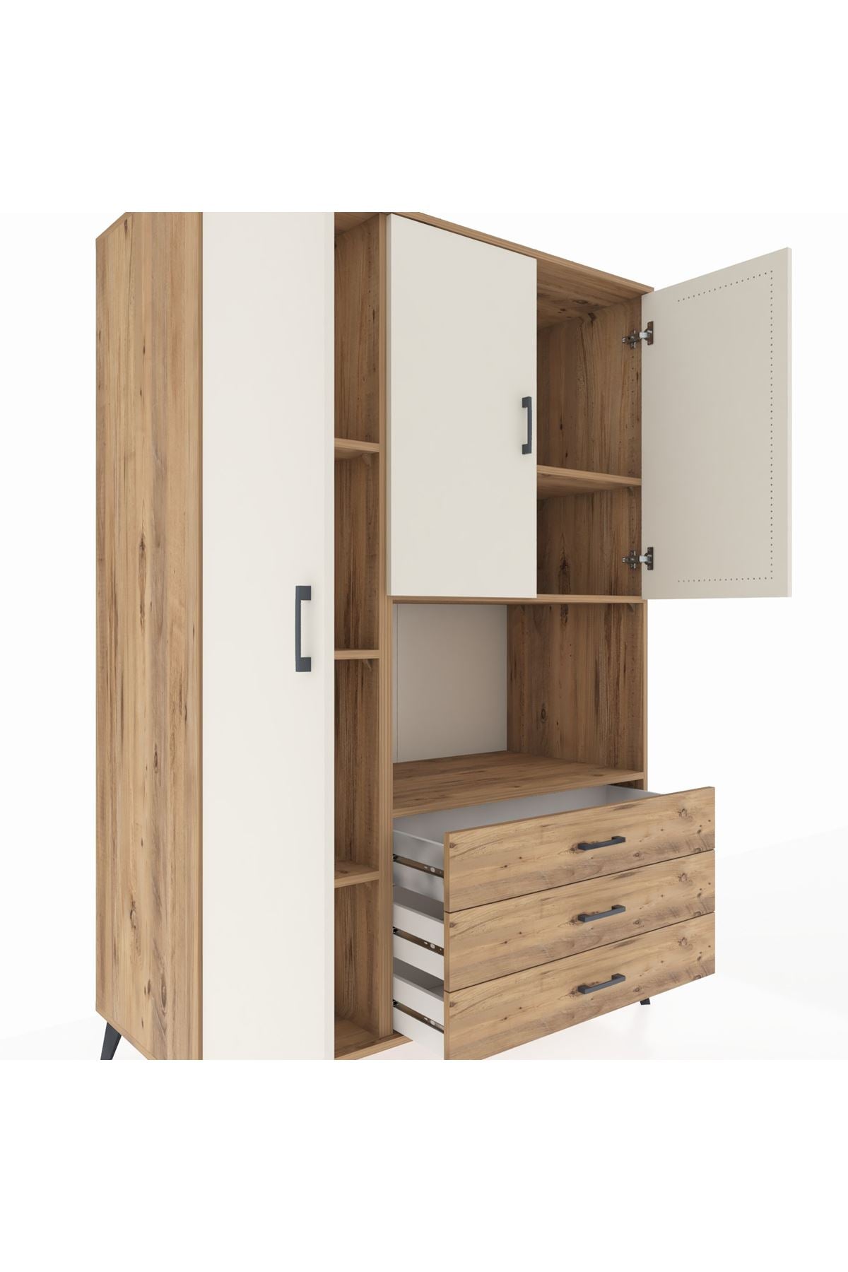 Kronos Dolap 6 Raflı 3 Çekmeceli 3 Kapaklı 132x59x195 Çam-Aytaşı/Çam
