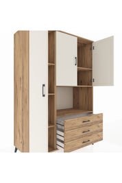 Kronos Dolap 6 Raflı 3 Çekmeceli 3 Kapaklı 132x59x195 Çam-Aytaşı/Çam